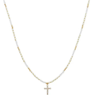 Rhinestone Cross Beaded Gold Chain Necklace