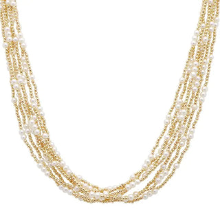 Multi Layered Pearl & Gold Bead Necklace