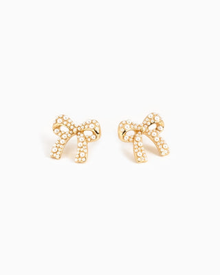 Organic Pearl Pave Bow Earrings-Gold