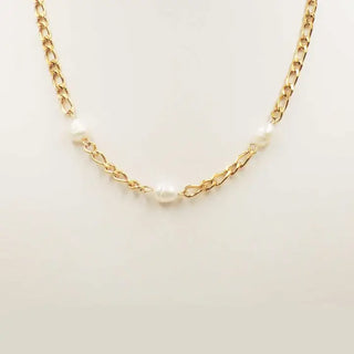 Stainless Steel Gold Chain & Pearl Necklace