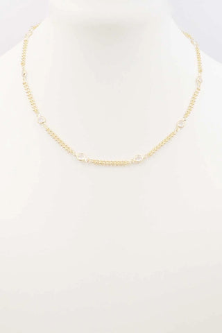 Gold Beaded Chain & CZ Accents Necklace