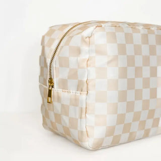 Cream and White Checkered Bag-Large