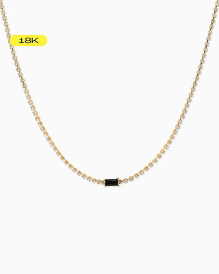 Black Cz Baguette with Rhinestone Chain Necklace