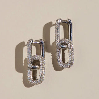 Pave Double Link Hoops-Silver