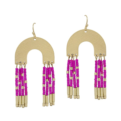 Arched & Beaded Earring-Fuchsia