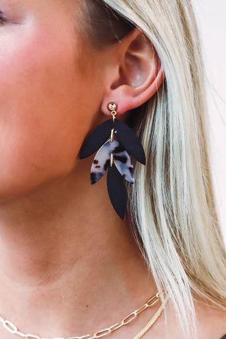 Black Wood & Acrylic Leaf Earring