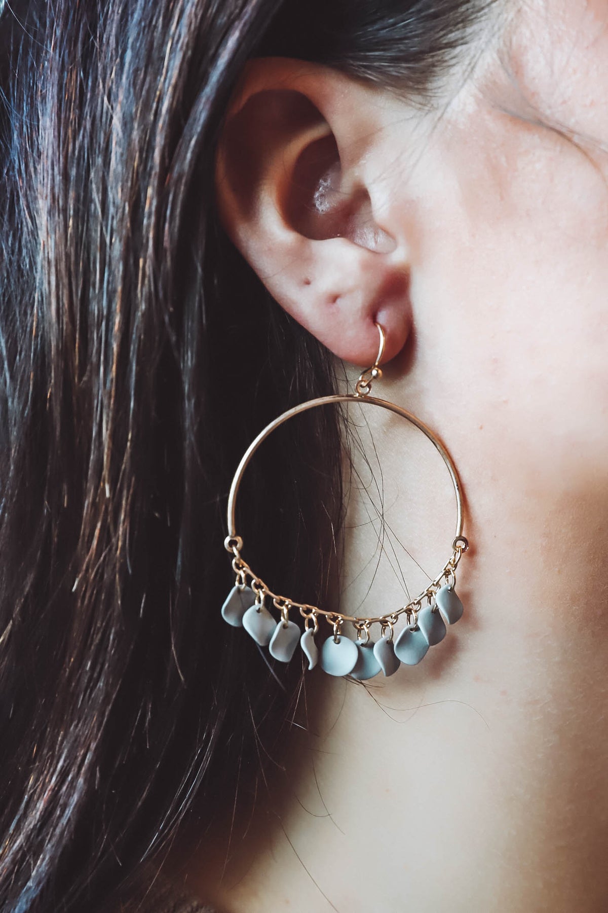 Gold & Grey Metal Accent Earring