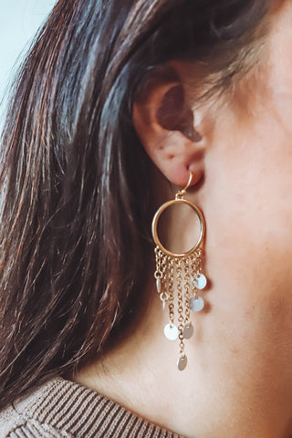 Gold Circle & Silver Disc Tassel Earring