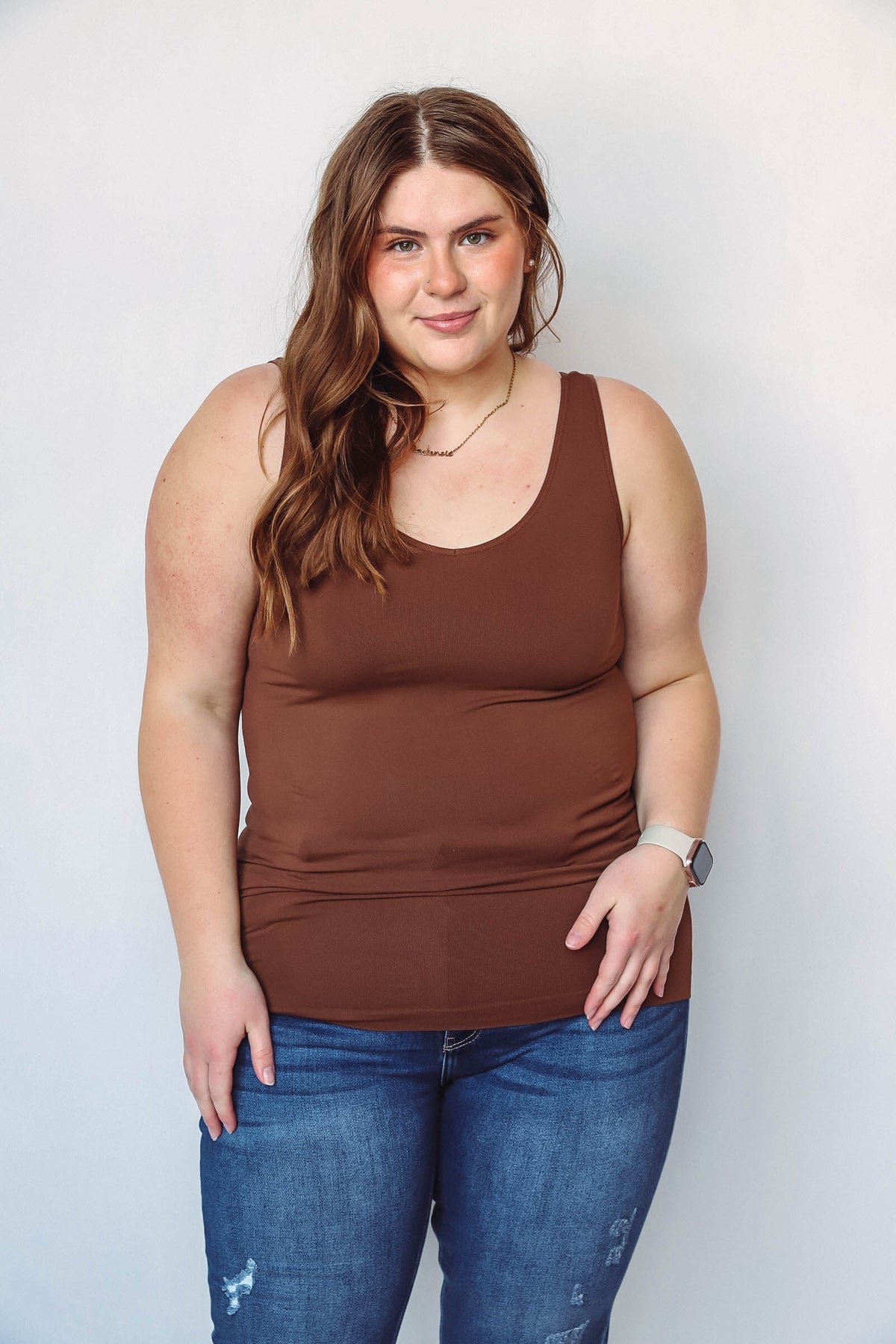 Extended Sizes Reversible Seamless Tank-Coffee
